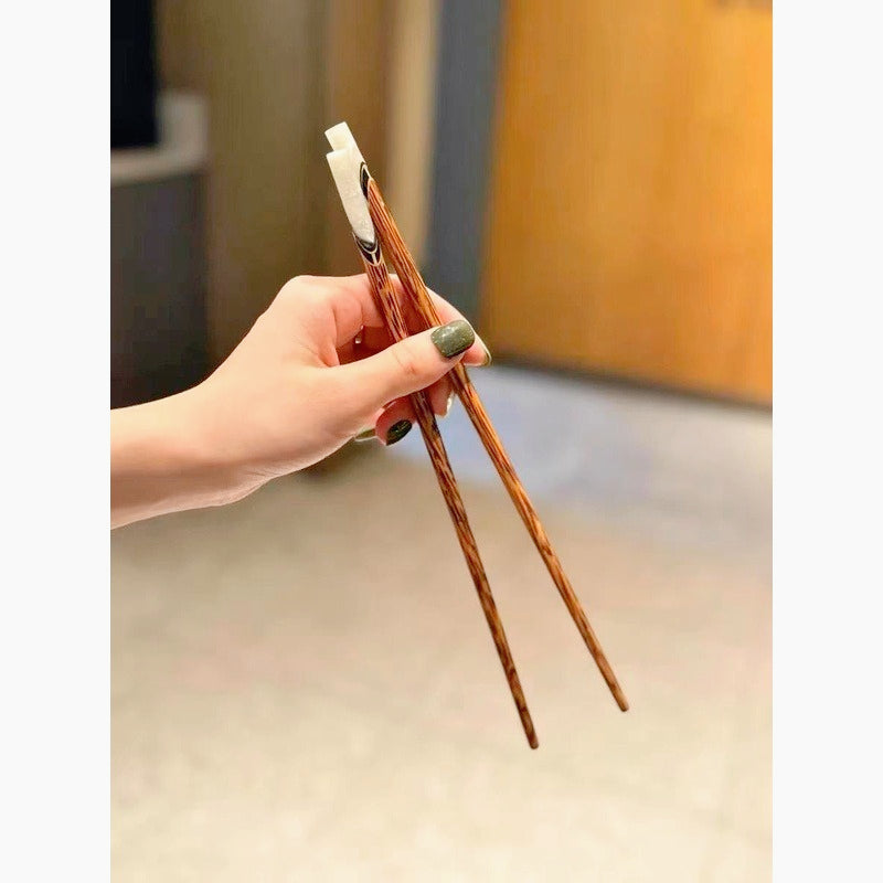 Coconut Wood Chopsticks 5 Pairs Vietnamese Handmade Natural Shell Inlay Anti-Slip Anti-Mold 9.84 Inch Reusable Wooden Chopstick Set for Dining Hotel Home Gift