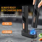 Electric Salt & Pepper Grinder Set USB Rechargeable with Charging Base, LED Grinding Light, Top-Fill Large Capacity – 1 or 2 Piece, Black & Green