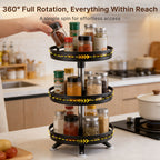 3 Tier Rotating Spice Rack Organizer Metal Turntable for Kitchen Countertop - Spinning Spice Jar Seasoning Storage Rack Black