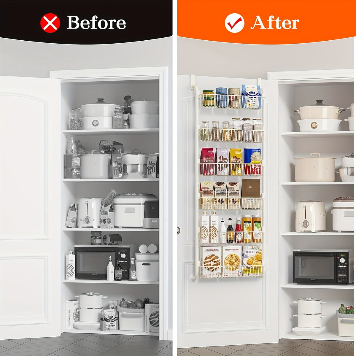 Over The Door Pantry Organizer Heavy Duty Metal – 6 or 8 Tier Door Mounted Storage Rack for Kitchen, Pantry & Spice Management, Holds 80 LBS