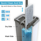 Hands-Free Flat Mop with Bucket 8-Piece Set Including 6 Microfiber Pads and Gloves, 360 Rotating Dry Wet Floor Mop for Bedroom Kitchen Bathroom, Household Cleaning Mop with Bucket Scraper and Wringer
