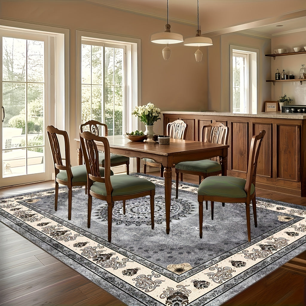 Luxurious Velvet Area Rug – Bohemian Vintage Persian Floral & Paisley Pattern, Slip-Resistant & Machine Washable 100% Polyester | Living Room & Bedroom | Multiple Sizes