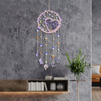 Bohemian Crystal Wall Hanging Decoration – Handmade Stone Beads, Colorful Gemstones, Heart & Circular Crystal Pendant Wind Chime – Boho Wall Decor Gift for Christmas, Mother’s Day & Thanksgiving