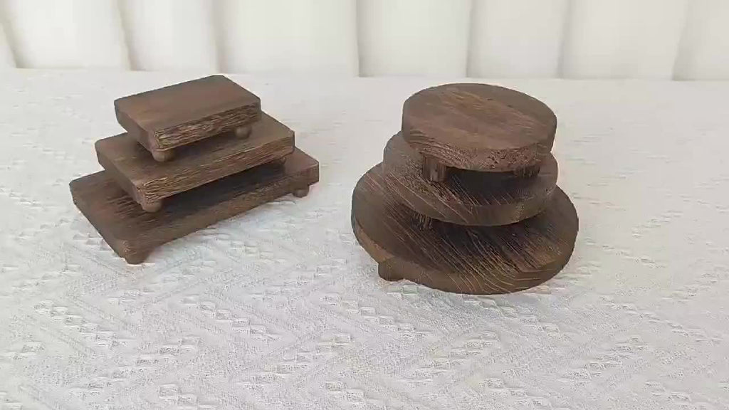 Rustic Wooden Display Risers Set of 3 – Farmhouse Cake Stand & Decorative Pedestals for Kitchen Counter, Home Decor, Christmas, Valentine’s Day & New Year Table Styling