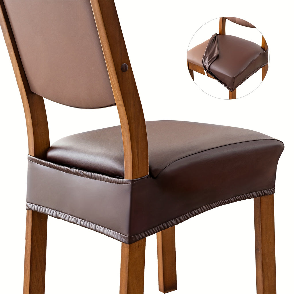 PU Faux Leather Chair & Stool Seat Covers Set of 6 – Wear-Resistant Washable Stretchable Seat Protectors for Home & Restaurant Furniture, Fits Round Stools & Dining Chairs