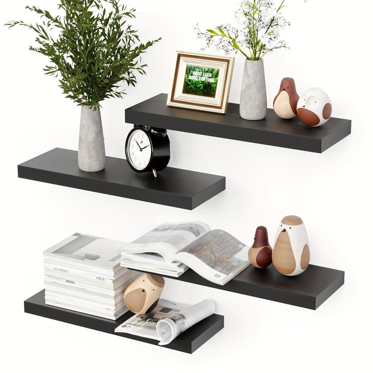 Floating Shelves Wall Mounted Set of 4 – Modern Wall Shelves with Invisible Brackets, Marble Surface Display Shelf for Bedroom, Bathroom, Kitchen & Living Room, Easy No-Drill Install