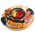Bamboo Charcuterie Board with Clear Lid & 5 Compartments – Serving Platter Tray with Handle, Side Locks & Reusable Snack Board for Cheese, Fruit, Crackers, Appetizers, Party & Holiday Gatherings
