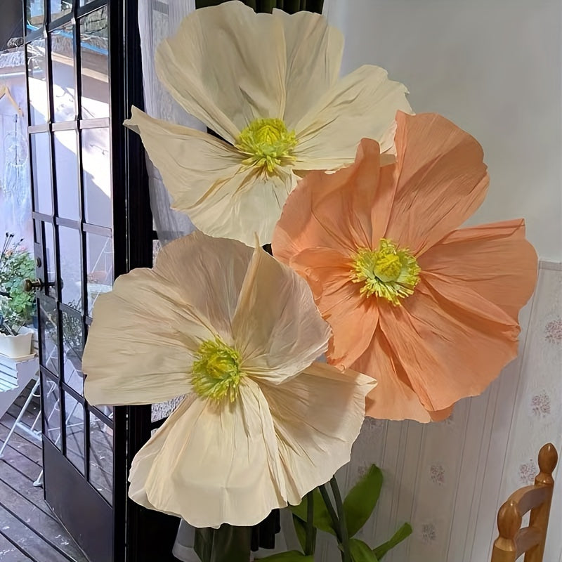 Super Large Poppy Artificial Paper Flowers 1pc – Oversized Handcrafted Paper Art Flower for Wedding Scene, Shop Window & Home Decor, Fake Floral Centerpiece Decoration