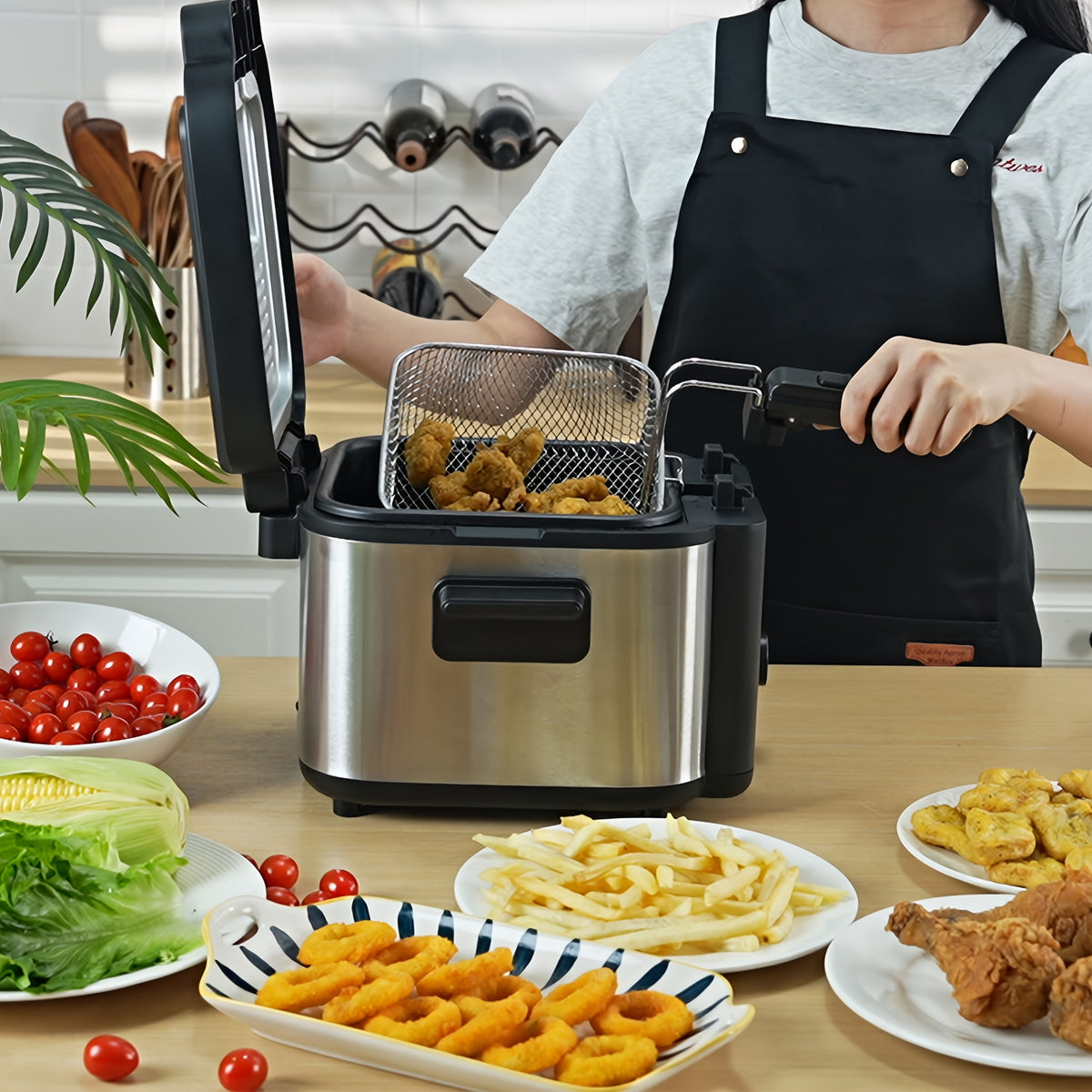 Electric Deep Fryer with Stainless Steel Basket 1.5L-6L Adjustable Temperature Foldable Handle Easy-Clean Dishwasher Safe