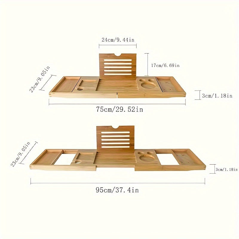 Bathtub Caddy Tray Expandable Bamboo Adjustable Width, Retractable Bath Tray Rack with Reading Holder – Water-Resistant Space-Saving Bathtub Accessories for Relaxing Bath Time