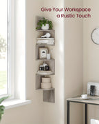 5-Tier Corner Floating Shelf Wall Mount Space-Saving Display Organizer Storage Rack for Bedroom Living Room 7.9x7.9x49.6 Inch Black White Brown