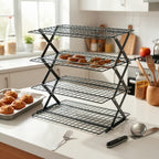 Foldable Cooling Rack 4-Tier Baking Wire Rack with 20pcs Parchment Paper – Collapsible Roasting Grilling Rack for Oven, Camping & Picnic