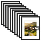 Black Picture Frames 11x14 Bulk Set 10pcs – Fits 8x10 with Mat or 11x14 Without, HD Acrylic Cover, Easy Wall Mounting, Multi Photo Frame Collage for Home, Office & Gallery Wall Display