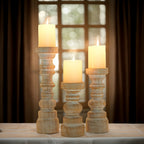 Rustic Wooden Pillar Candle Holders Set of 3 Farmhouse Style Table Centerpiece Coffee Table Fireplace Mantel Home Decor