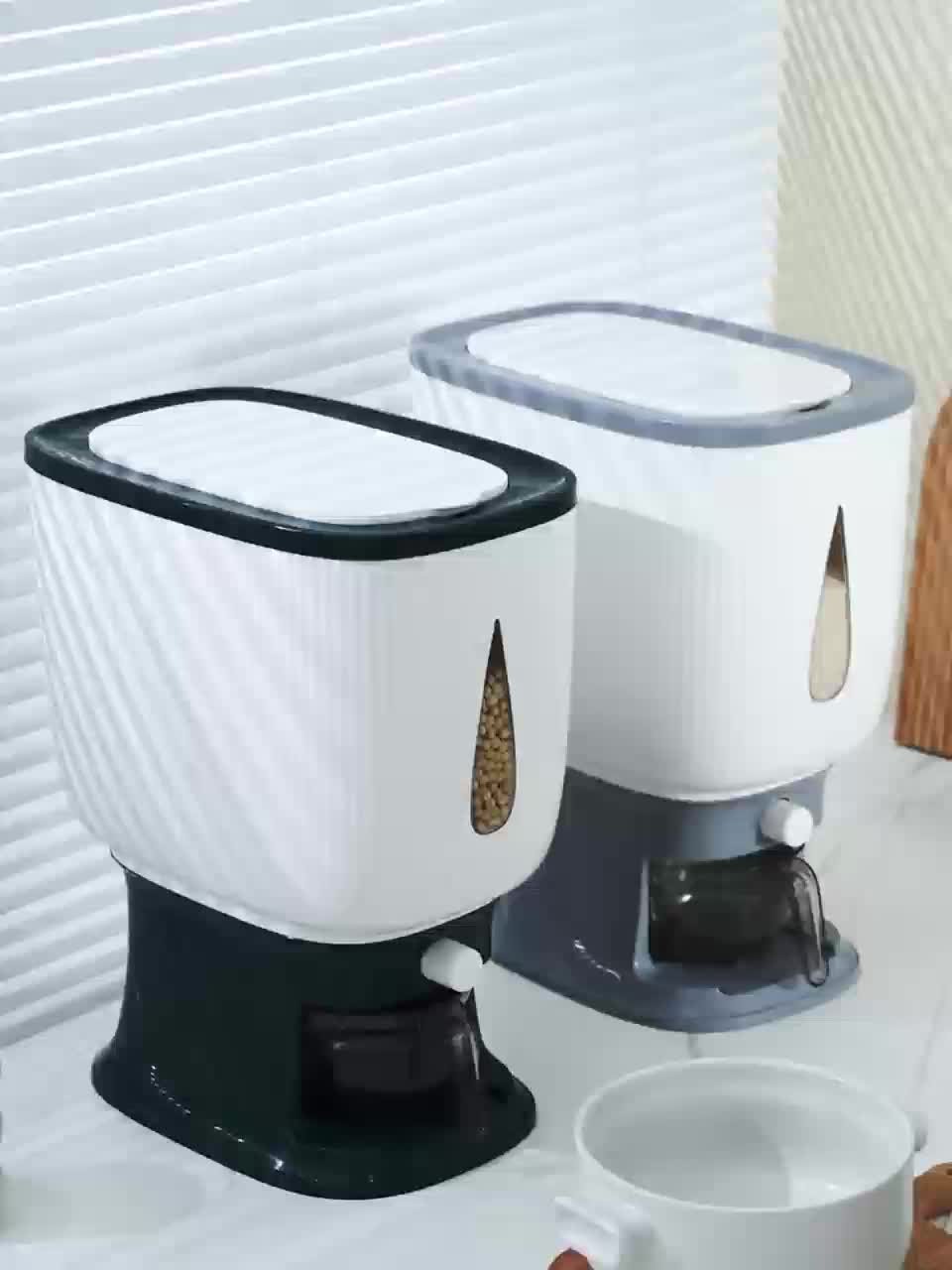Rice Dispenser Large Capacity 22LB 6-Chamber Sealed Grain Storage Container with Measuring Cup & Transparent Window – Moisture & Insect Resistant One-Click Pantry Organizer for Rice Beans Flour Pet Food