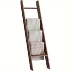 Blanket Ladder 5 Tier Farmhouse Decorative, Wood Ladder Rack for Blankets Towels & Quilts, 2-in-1 Ladder Shelf for Living Room Bedroom Bathroom Storage & Decor, Maroon Brown, Holds 17.6 lbs