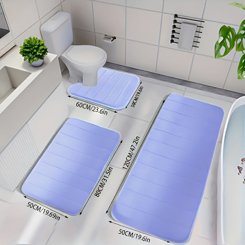 Plush Memory Foam Bath Mat Set 3 Piece – Soft Non-Slip Fast Absorbent Machine Washable Thickened Bath Rug for Bathroom, Shower, Kitchen & Bedroom – 9 Colors