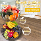 2-Tier Countertop Fruit & Vegetable Basket Bowl Rack with Banana Hooks – Space-Saving Kitchen Storage for Fruits, Vegetables, Bread & Snacks