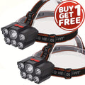 5LED USB Rechargeable Headlamp 2-Pack IP65 Waterproof 4-Mode Head Flashlight with 18650 Battery for Camping Hiking Fishing Hunting Running Outdoor Head Light
