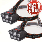 5LED USB Rechargeable Headlamp 2-Pack IP65 Waterproof 4-Mode Head Flashlight with 18650 Battery for Camping Hiking Fishing Hunting Running Outdoor Head Light