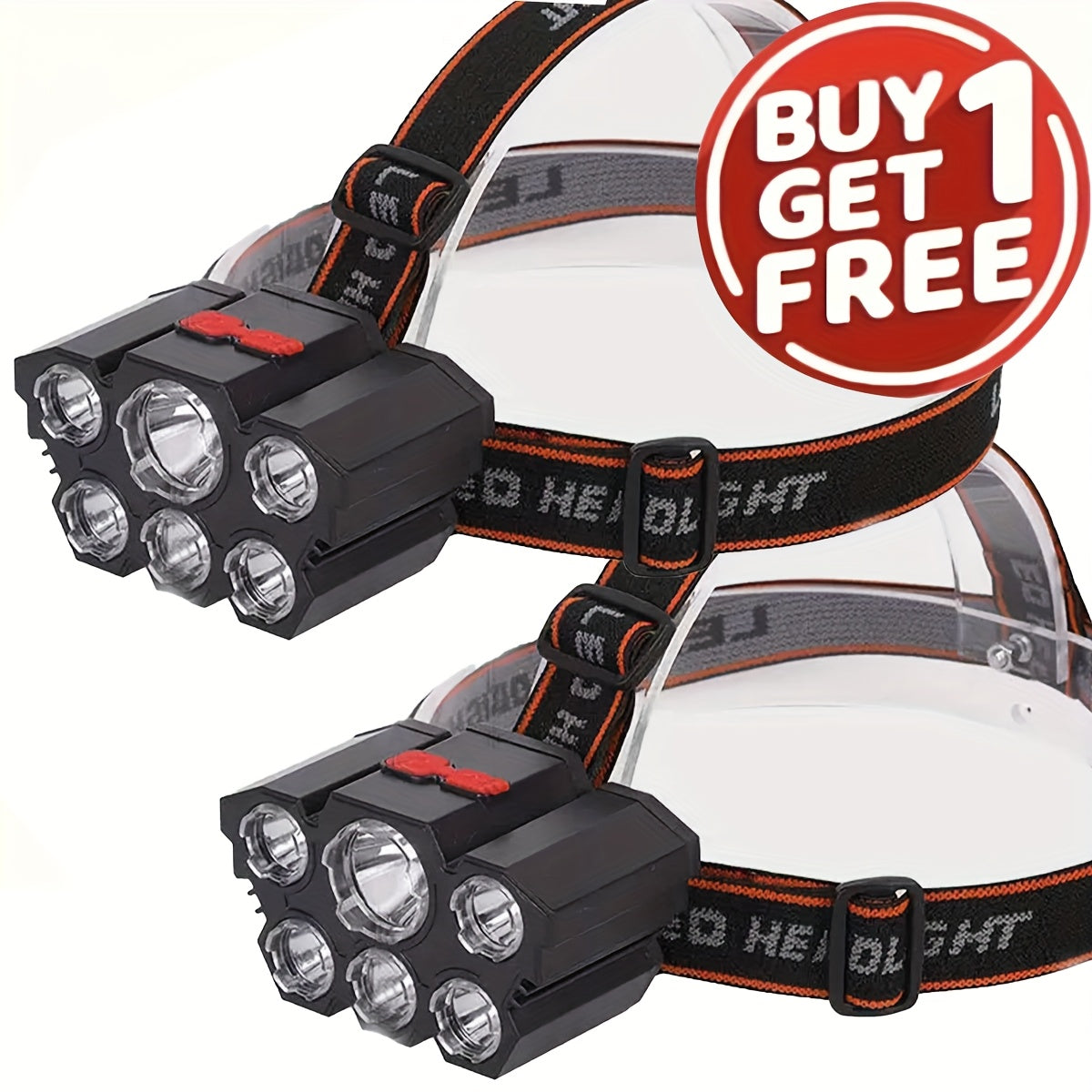 5LED USB Rechargeable Headlamp 2-Pack IP65 Waterproof 4-Mode Head Flashlight with 18650 Battery for Camping Hiking Fishing Hunting Running Outdoor Head Light