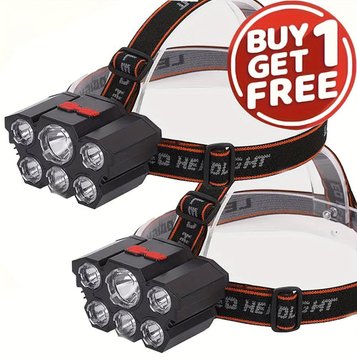 5LED USB Rechargeable Headlamp 2-Pack IP65 Waterproof 4-Mode Head Flashlight with 18650 Battery for Camping Hiking Fishing Hunting Running Outdoor Head Light