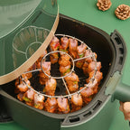 304 Stainless Steel Vertical Grill Rack for Air Fryer – 21-Piece Set with 20 Skewer Needles, Fits 3QT-6QT | Even Heating for Meat & Vegetables