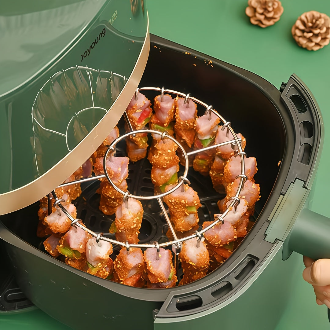 304 Stainless Steel Vertical Grill Rack for Air Fryer – 21-Piece Set with 20 Skewer Needles, Fits 3QT-6QT | Even Heating for Meat & Vegetables