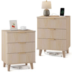 Nightstand with Charging Station – 3-Drawer Bedside Table with 2 USB Ports & 2 AC Outlets, Small Bedroom Side Table | Set of 1 or 2 | Wood, Black, White, Brown