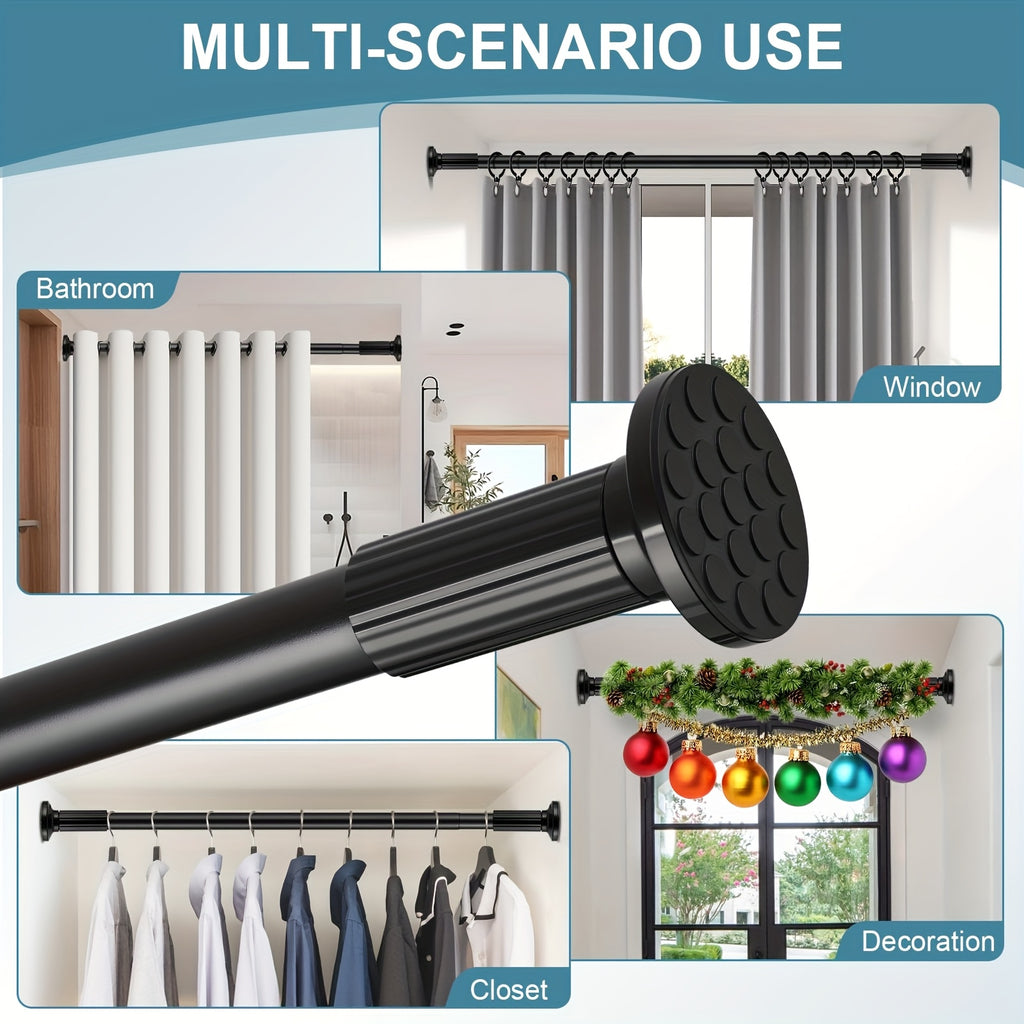 Tension Curtain Rod Adjustable 51-148 Inch No Drill Heavy Duty – Extra Long Spring Pressure Rod for Bathroom Shower Window Patio, White