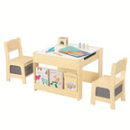 Kids Wood Table and Chair Set 3-in-1 – Double-Sided Desktop, Built-In Toy Storage, Ideal for Nursery Playroom Daycare, New Version & Multifunctional Aesthetic Style