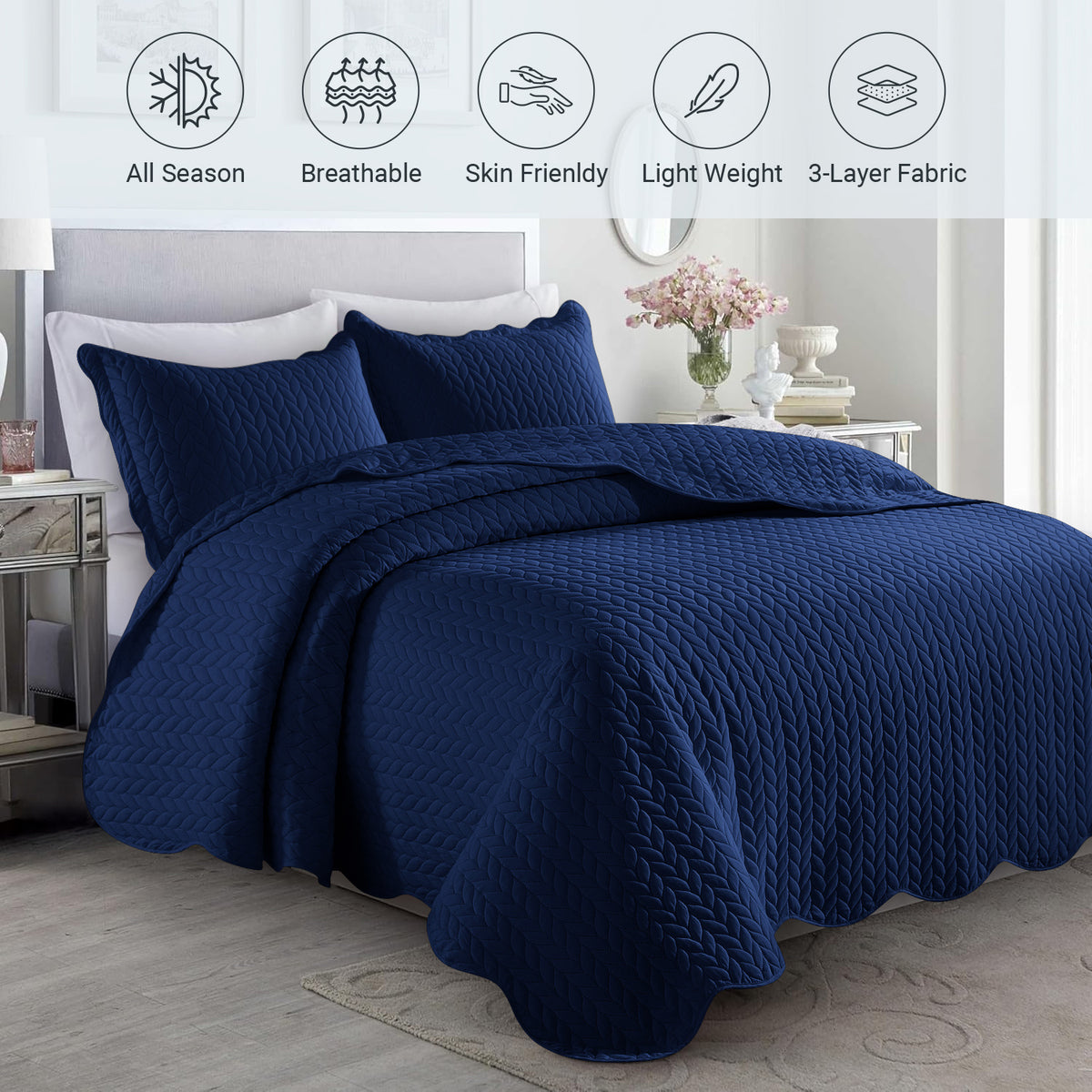 Microfiber Quilt Bedspread Set All Season Lightweight – Soft Breathable Quilted Coverlet Twin Full Queen King 16 Colors Machine Washable