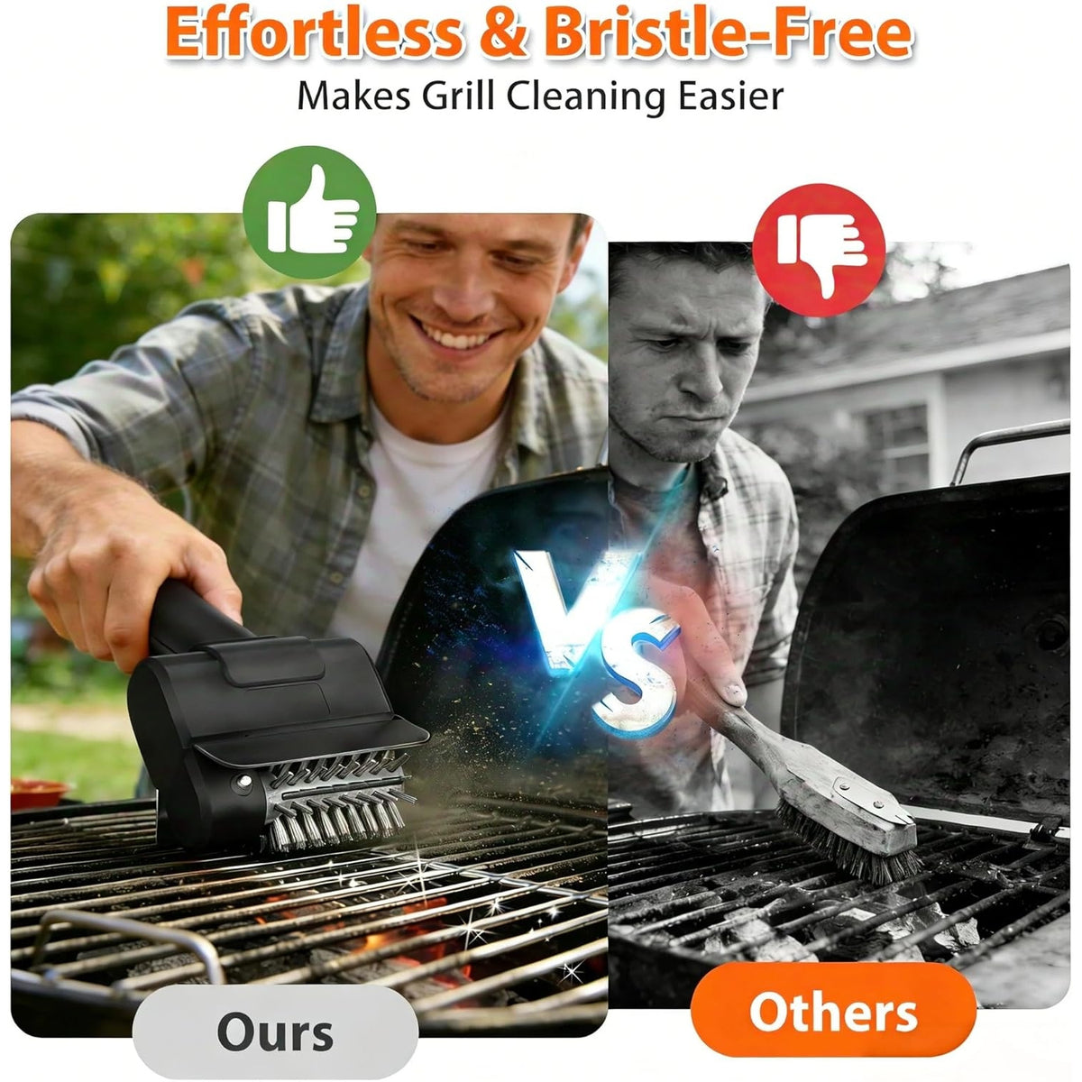 Cordless Electric Grill Brush – 800 RPM Rotating BBQ Cleaning Tool, 2000mAh Rechargeable, 304 Stainless Steel Bristles, Includes Replacement Head & Gloves, Portable Outdoor Grill Scrubber
