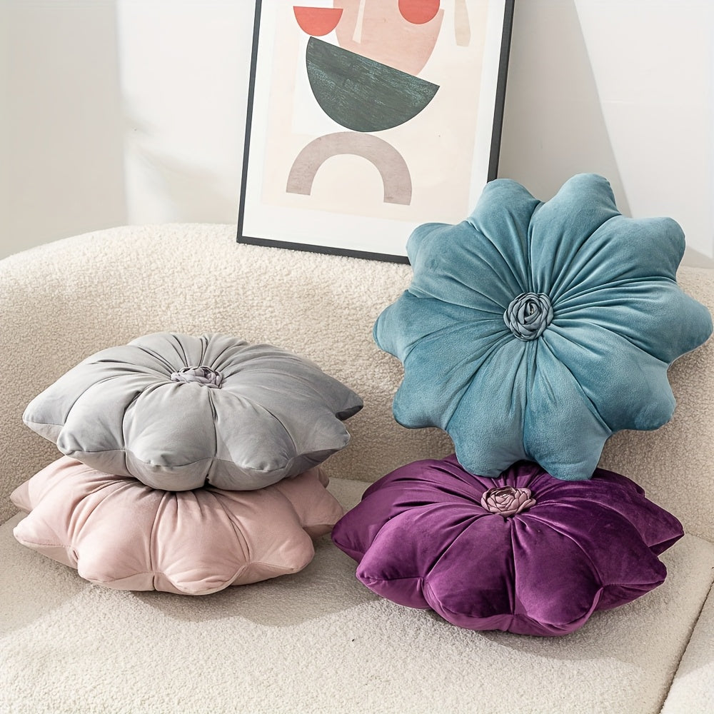 Velvet Flower-Shaped Throw Pillow with Pillow Core - Elegant Round Cushion for Sofa Bed and Living Room Decor Christmas Home Decoration Gift