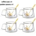 Double Wall Insulated Glass Coffee Cups Set of 4 with Golden Spoons | Transparent Hot Cold Drinkware for Home Office Coffee Shop