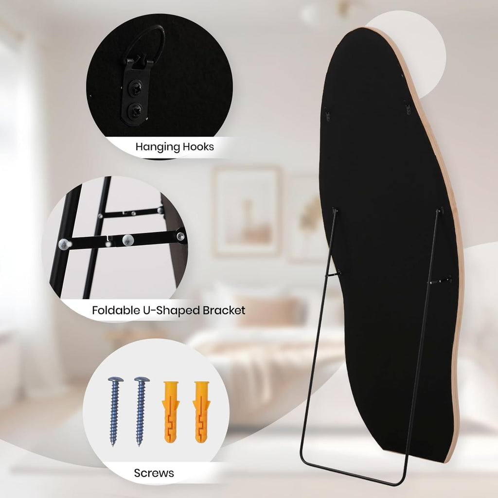 Full Length Mirror 63x24 Inch Irregular Body Floor Mirror with Flannel Frame Leaning Wall Hanging Mirror for Bedroom Entryway Living Room