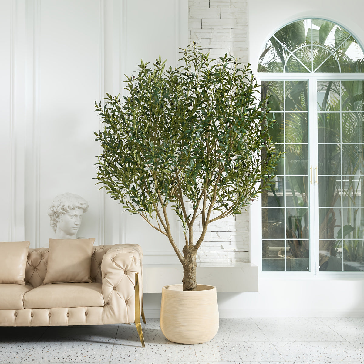 Artificial Olive Tree with Black Planter 5 6 7 8ft UV Resistant Faux Olive Plant Silk Leaves Mediterranean Indoor Outdoor Decor Living Room Office Bedroom Gift