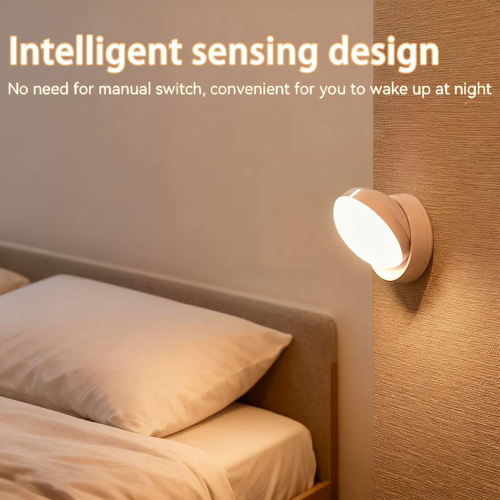 360° Motion Sensor Night Light with Magnetic Base – Rotatable, Rechargeable USB LED Wall Light for Bedroom, Stairs, Wardrobe & Hallway