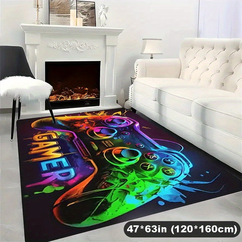 Gamer Area Rug – Cyberpunk Game Controller Design, Large Square Polyester Mat for Teen Bedrooms & Gaming Rooms