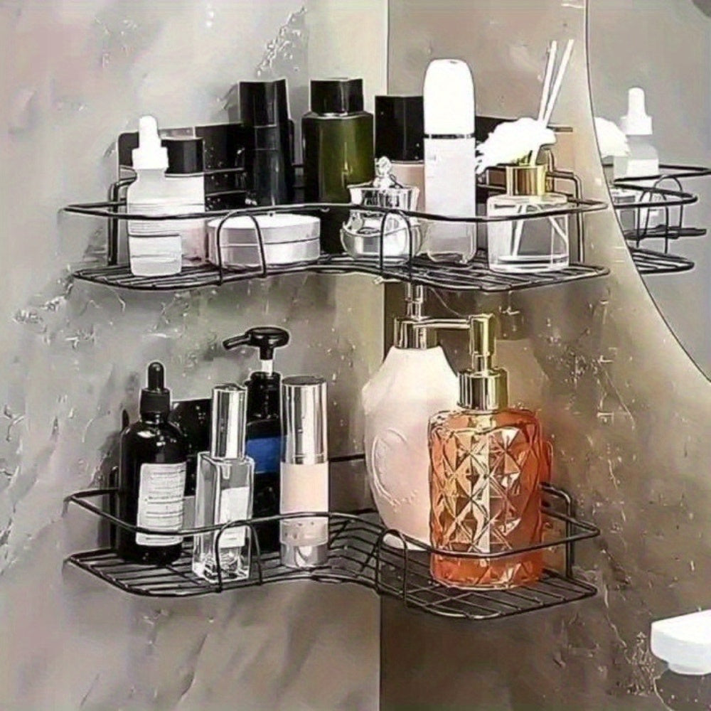 Corner Shower Shelf Wall Mounted Stainless Steel Bathroom Organizer, Multi-Compartment Caddy for Shampoo Conditioner Cosmetics, Anti-Rust Space-Saving Design, Black or White, Modern Shower Storage
