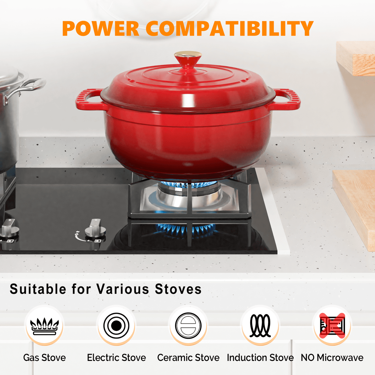 Dutch Oven 5QT 6QT 7.5QT Enameled Cast Iron Cookware with Lid Silicone Handles Oven Safe 500°F Bread Baking Stews Roasts Multiple Colors