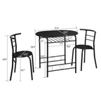 3-Piece Bistro Dining Set Drop Leaf Table and 2 Chairs Space Saving Kitchen Table Set for 2 with Wine Rack Metal Frame for Small Space Apartment Breakfast Nook