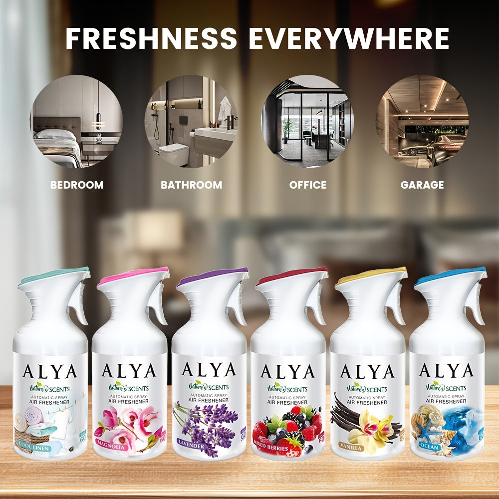 6-Scent Automatic Air Freshener Refills 8.45 oz – Lavender, Vanilla, Cool Linen, Ocean, Magnolia & Mixed Berries Odor Eliminator Spray for Home Bathroom Car Office Closet, 1pc or 4-Pack