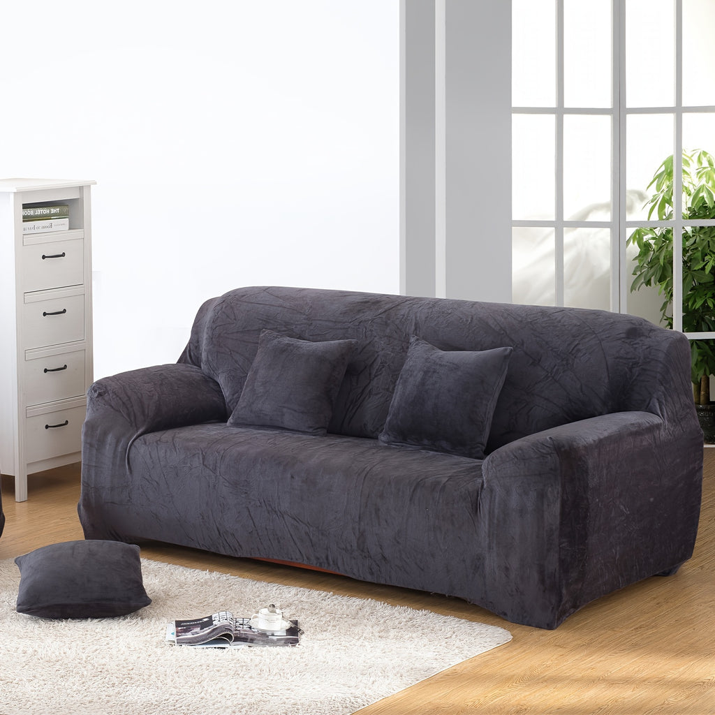 Plush Sofa Slipcover Stretch Thick Couch Cover - Soft Velvet Furniture Protector for Chair Loveseat 3 4 Seater, Anti-Slip Elastic Wrap, Machine Washable, 6 Colors for Living Room