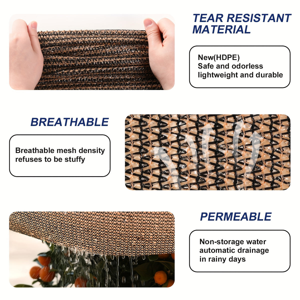 Anti-UV Sunshade Net for Garden, Greenhouse, Pergola & Terrace – Durable Sun Protection Shade Cloth for Plants & Outdoor Spaces | Brown & Black, Multiple Sizes