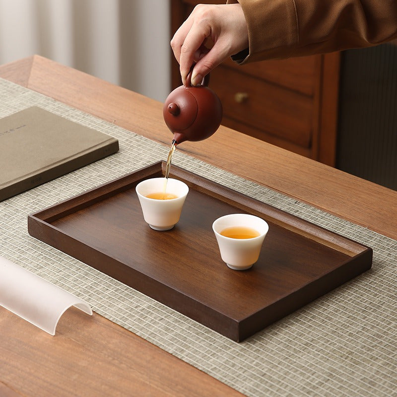 Dark Walnut Bamboo Serving Tray Rectangular Vintage Bamboo Composite Water Resistant for Home Restaurant Hotel Display Size S M L XL
