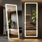 Smart LED Touch Sensor Full-Length Mirror with Adjustable Brightness – Wall-Mount & Freestanding Slim Modern Frame for Vanity, Bedroom & Dressing Room Lighting