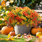 8-Pack Artificial Autumn Chrysanthemum Bouquets – UV-Resistant Non-Fading Faux Orange Fall Flowers for Home, Porch, Garden & Wedding Decor, Indoor Outdoor All-Season Decoration