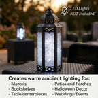 Moroccan Candle Lantern Holder Medium 10.5 Inch – Handcrafted Glass Iron Metal Lantern with Embossed Floral Panels, 17 Colors, Indoor Outdoor Use for Ramadan, Wedding, Patio, Diwali & Home Decor