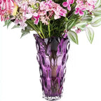 Handmade Purple Crystal Glass Vase – Irregular Striped Decorative Flower Arrangement Vase for Living Room, Office, Desktop, Wedding & Party, Luxury Home Ornament